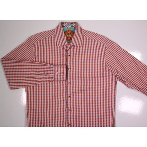 Robert Graham Orange Gingham Check Cotton Dress Shirt Men's Medium - Picture 3 of 8